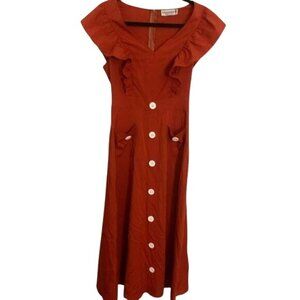 Glamaker Womens Red Button-Front Ruffle Dress Size S